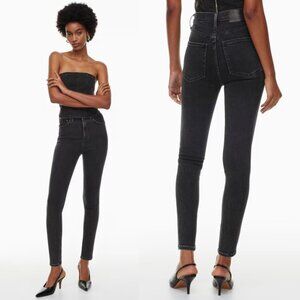 Denim Forum Black Wash Lola High Rise Skinny Jeans Raw Hem